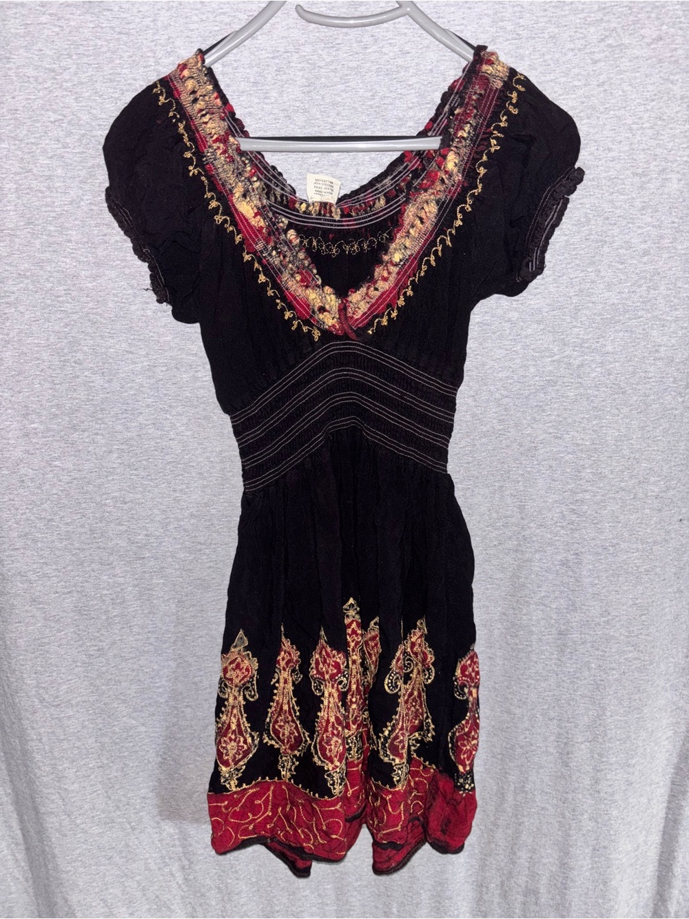 Advance Apparels Black Mini Dress with Red and Gold Embroidery